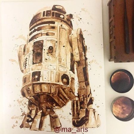 Maria Aristidou, peinture, portrait, avec du café