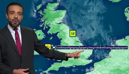 Vidéo: un présentateur météo dit en direct le nom imprononçable d’une ville Présentateur méteo, Liam Dutton, Llanfairpwllgwyngyllgogerychwyrndrobwllllantysiliogogogoch