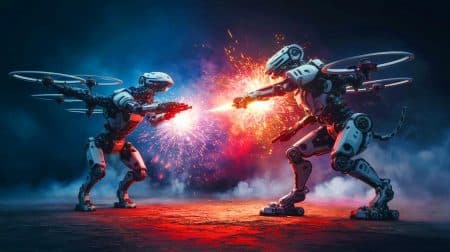 Un duel futuriste époustouflant : ce robot chien combat un drone avec des feux d’artifice pour la suprématie technologique Un duel futuriste époustouflant : ce robot chien combat un drone avec des feux d'artifice pour la suprématie technologique
