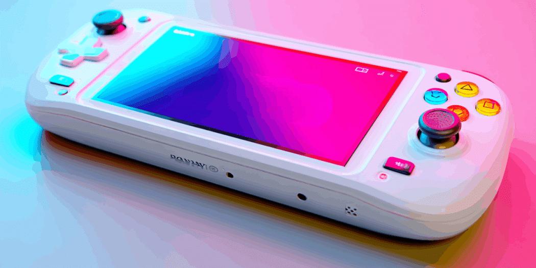 Une console de jeu portable blanche représentant la PS6 nomade