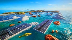 Illustration de la technologie SeaCURE capturant le CO₂ dissous dans l'eau de mer (création par IA, illustration non réaliste). Crédit : Ideogram.