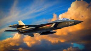 Illustration de l'avion de chasse de sixième génération F-47 développé par Boeing pour le programme NGAD. Image réalisée par IA.