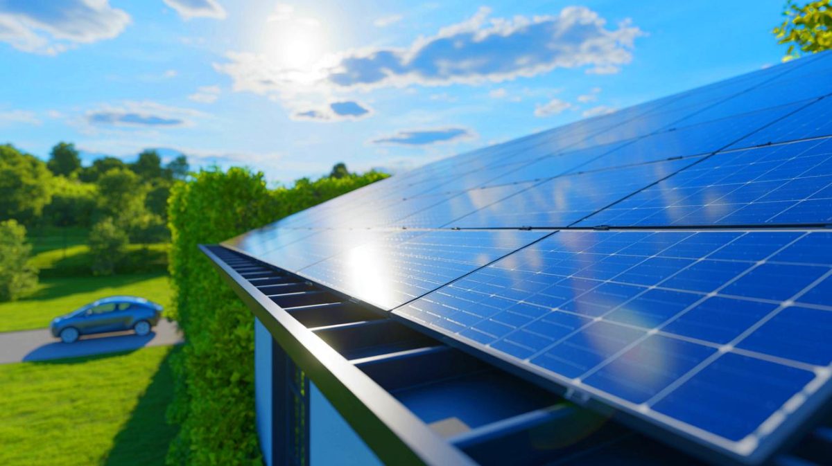 Illustration de la transition vers l'autoconsommation énergétique avec des panneaux solaires en 2025. Image réalisée par IA.