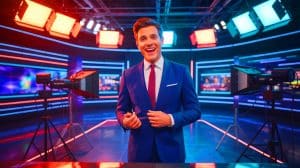 Illustration de Cyril Hanouna démentant sa candidature présidentielle lors d'une intervention médiatique. Image réalisée par IA.
