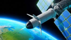 Illustration de l'implication de SpaceX dans le projet de défense antimissile « Golden Dome » (création par IA, non réaliste). Crédit : Ideogram