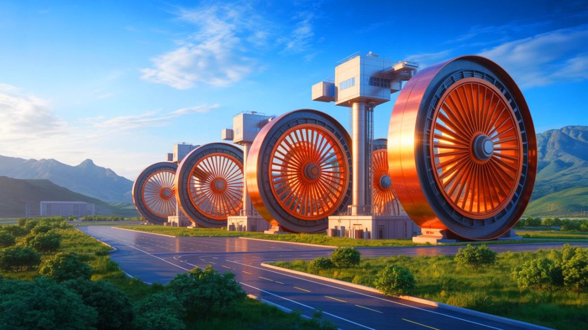 Illustration du plus grand site de stockage d'électricité par volant d'inertie en Chine. Image réalisée par IA.