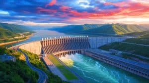 Illustration de l'impact potentiel du barrage des Trois Gorges sur la rotation terrestre. Image réalisée par IA.