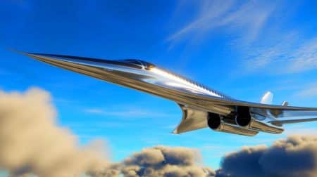 Illustration de l'avion supersonique chinois C949 en plein vol (création par IA, non réaliste). Crédit : Ideogram
