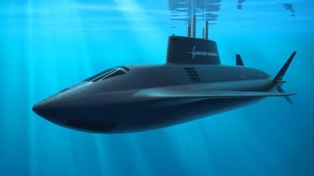 Illustration de Manta Ray, le sous-marin autonome développé par Northrop Grumman. Image réalisée par IA.