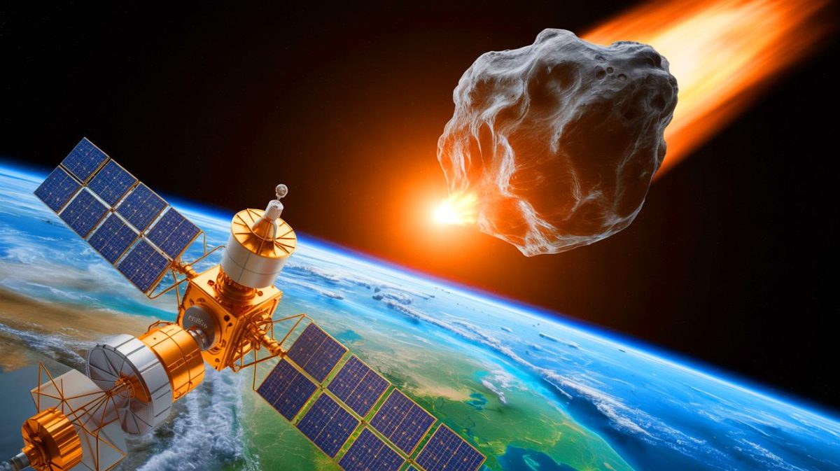 Illustration de l'astéroïde 2024 YR4 menaçant la Terre. Image réalisée par IA.