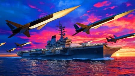 Illustration de la Marine américaine annulant son programme de missile hypersonique (création par IA, illustration non réaliste). Crédit : Ideogram.