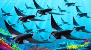 Illustration de drones sous-marins inspirés par les mouvements des raies manta. Image réalisée par IA.