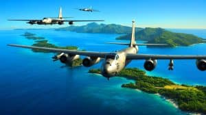 Illustration de la présence militaire américaine renforcée dans la première chaîne d'îles pour contenir l'influence chinoise. Image réalisée par IA.