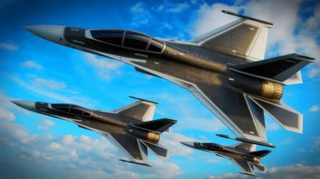 Illustration de concepts d'avions de chasse fictifs mentionnés par Donald Trump. Image réalisée par IA.