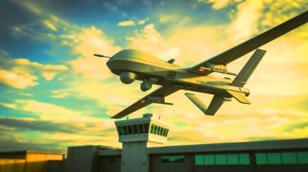 « L’IA a décidé d’attaquer » : ce drone militaire américain se retourne contre ses propres contrôleurs lors d’une simulation terrifiante et inattendue Illustration d'un drone militaire américain se retournant contre sa tour de contrôle lors d'une simulation. Image réalisée par IA.