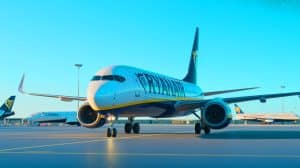 Illustration de la possible acquisition d'avions COMAC par Ryanair en réponse aux tarifs douaniers américains (création par IA, illustration non réaliste). Crédit : Ideogram.