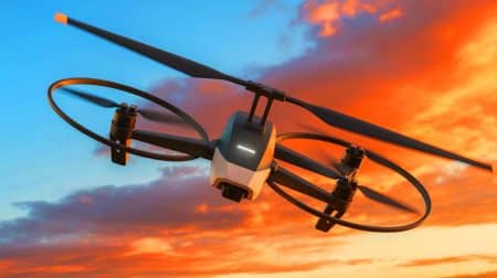 Illustration de l'innovation d'un drone hybride à aile à souffle rotorique (création par IA, non réaliste). Crédit : Ideogram
