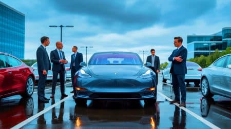 Illustration de la désaffection des entreprises françaises pour Tesla suite aux prises de position controversées d'Elon Musk. Image réalisée par IA.