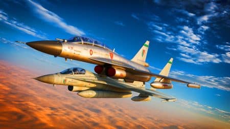 Illustration de l'exercice aérien conjoint entre la Chine et l'Égypte avec un avion de chasse J-10. Image réalisée par IA.