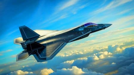 Illustration de l'avion de chasse F-47 Next Generation Air Dominance (NGAD) de l'US Air Force (création par IA, non réaliste). Crédit : Ideogram