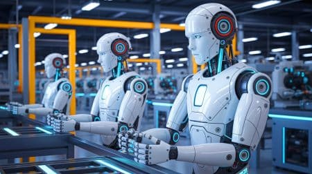 Illustration de robots humanoïdes développés par XPeng pour révolutionner l'industrie manufacturière. Image réalisée par IA.