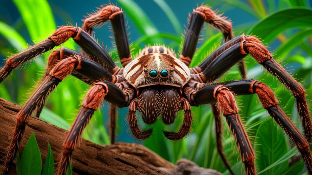 Illustration de Charlotte, l'araignée-chasseur australienne géante. Image réalisée par IA.