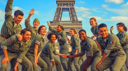 Illustration de la refonte du service national universel annoncée par Emmanuel Macron. Image réalisée par IA.
