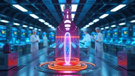 Illustration de la start-up Realta Fusion développant un réacteur à bouteille magnétique pour la fusion nucléaire. Image réalisée par IA.