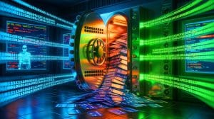 Illustration de la cyberattaque mondiale ayant compromis 2,3 millions de cartes bancaires. Image réalisée par IA.