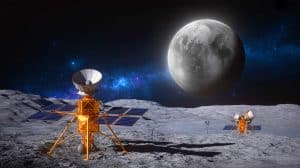 Illustration de l'astéroïde 2024 YR4 en approche de la Lune. Image réalisée par IA.