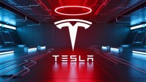 Illustration de l'emblématique logo Tesla symbolisant la vision innovante de la marque. Image réalisée par IA.