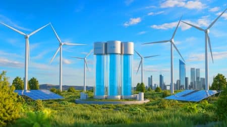 Illustration de la technologie de stockage d'énergie par air liquide. Image réalisée par IA.