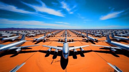 Illustration de la plus grande nécropole aérienne mondiale dans le désert de l'Arizona. Image réalisée par IA.