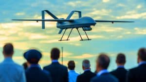 Illustration de Damoclès, le nouveau drone kamikaze développé par KNDS et Delair. Image réalisée par IA.