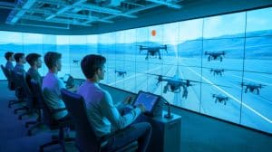 Illustration de l'expansion d'Anduril Industries en Europe avec ses drones innovants. Image réalisée par IA.