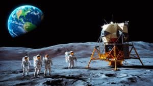 Illustration de la compétition technologique entre les États-Unis et la Chine pour la conquête de la Lune. Image réalisée par IA.