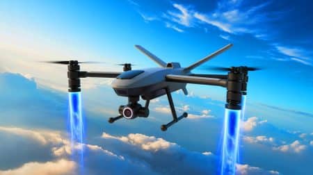 Illustration de drones chinois équipés de générateurs de plasma en haute altitude. Image réalisée par IA.