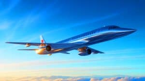 Illustration de l'avion supersonique chinois C949 volant à haute altitude. Image réalisée par IA.