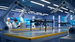 Illustration de la coopération secrète entre la Russie et la Chine pour la production de drones militaires. Image réalisée par IA.