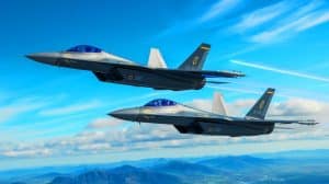 Illustration de chasseurs furtifs chinois Chengdu J-36 et Shenyang J-50. Image réalisée par IA.