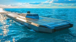 Illustration de l'USX-1 Defiant, navire autonome testé par la Darpa. Image réalisée par IA.