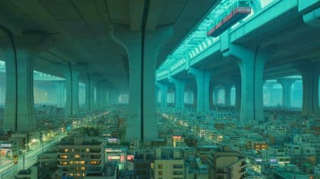 Illustration de la ville souterraine d'ingénierie sous Tokyo. Image réalisée par IA.