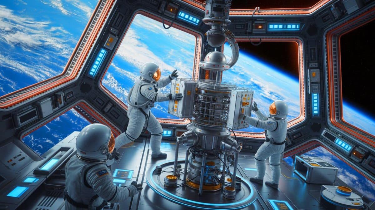Moins de défauts, qualité inédite, essor industriel : comment la microgravité ouvre un nouveau front dans l’économie spatiale Illustration de la fabrication de matériaux en microgravité dans l'espace. Image réalisée par IA.