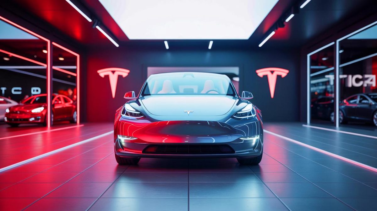 Illustration de la baisse des ventes de Tesla en France face à la concurrence. Image réalisée par IA.