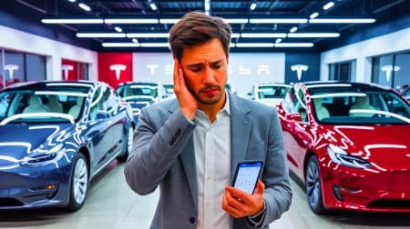 Illustration de la pression de Tesla sur les livraisons de voitures électriques en fin de trimestre. Image réalisée par IA.