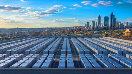 Illustration de la centrale de stockage d'énergie Peregrine à San Diego. Image réalisée par IA.