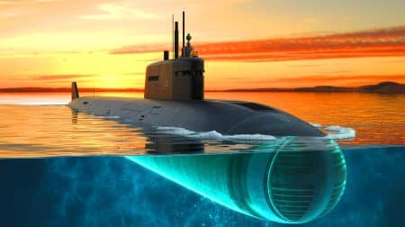 Illustration de l'innovation espagnole avec le sous-marin S-81 Isaac Peral, capable de produire son propre hydrogène. Image réalisée par IA.