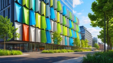 Une avancée architecturale bouleverse l’Allemagne : découvrez cette façade intelligente qui imite les organismes vivants pour refroidir les bâtiments et réduire l’empreinte carbone Illustration de la façade intelligente FlectoLine s'adaptant aux conditions climatiques. Image réalisée par IA.