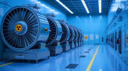 Illustration de l'enrichissement de l'uranium et des tensions géopolitiques associées, générée par intelligence artificielle.