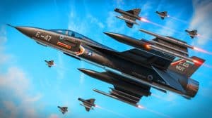 Illustration de la plateforme Next Generation Air Dominance (NGAD) mettant en avant le chasseur de sixième génération F-47, générée par intelligence artificielle.